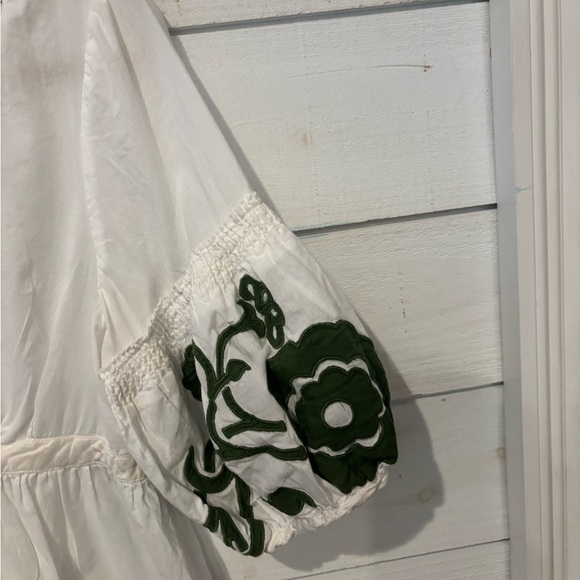 Anthropology Lithe White and Green 3/4 Sleeve Tie Front Blouse - Picture 9 of 13